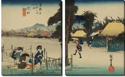 Картина Стружки сушеной тыквы (1833) (Dried Gourd Shavings, the Local Specialty, Minakuchi, from the series the Fifty-three Stations of the Tokaido (Hoeido edition))