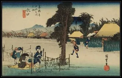 Картина Стружки сушеной тыквы (1833) (Dried Gourd Shavings, the Local Specialty, Minakuchi, from the series the Fifty-three Stations of the Tokaido (Hoeido edition))