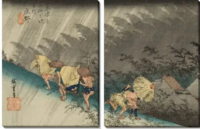 Картина Внезапный дождь (1833) (Rainstorm, Shono, from the series the Fifty-three Stations of the Tokaido (Hoeido edition))