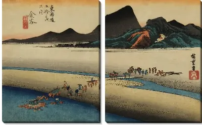 Картина Берег реки Ои (1833) (The Totoumi Bank of the Oi River, Kanaya, from the series the Fifty-three Stations of the Tokaido (Hoeido edition))