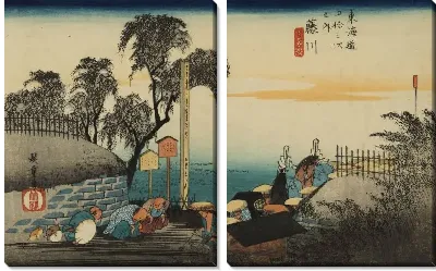 Картина Станция Маркер (1833) (Scene around the Relay Station Marker, Fujikawa, from the series the Fifty-three Stations of the Tokaido (Hoeido edition))