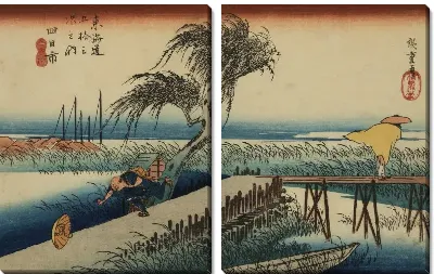 Картина Река Миэ (1833) (The Mie River, Yokkaichi, from the series the Fifty-three Stations of the Tokaido (Hoeido edition))