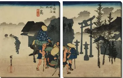 Картина Утренний туман (1833) (Morning Mist, Mishima, from the series the Fifty-three Stations of the Tokaido (Hoeido edition))