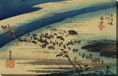 Картина Берег реки Ои (1833) (The Suruga Bank of the Oi River, Shimada, from the series the Fifty-three Stations of the Tokaido (Hoeido edition))