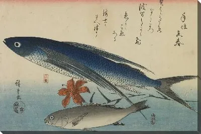 Летающая рыба и белый горбыль (1840-1842) (Flying fish (tobiuo) and white croaker (ishimochi), from the second series of fish prints)