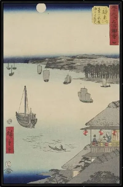 Картина Станция Канагава (1855) (Kanagawa station, from Fifty-three Stations Along the Tokaido (Tokaido Gojusan-tsugi))