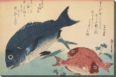 Картина Черный лещ и красный лещ (1832-1834) (Woodblock print from the Large Fish Series: Kurodai: Black seabream (Acanthopagrus schlegeli) and Akadai: Red seabream or golden tai)