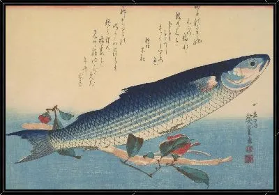 Картина Кефаль и камелия (1832-1833) (Common Gray Mullet (Bora) with Camellia, with inscription)