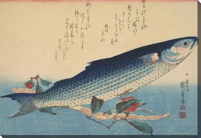 Картина Кефаль и камелия (1832-1833) (Common Gray Mullet (Bora) with Camellia, with inscription)