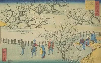 Картина Умеяшики (Ume yashiki, from the series, Famous Places of Edo)