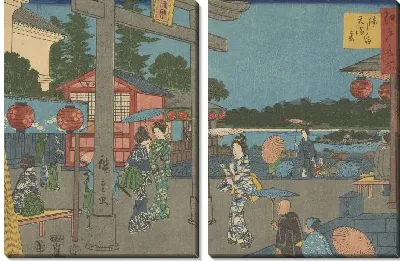 Картина Тенмангу (Yushima tenmangu, from the series, Edo meisho)