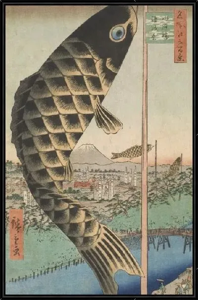 Картина Суругадай (1857) (Suido Bridge and Surugadai, from the series One Hundred Famous Views of Edo (Edo Meisho Hyakkei))