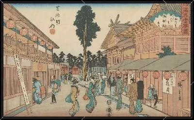 Картина В стенах Сиба (Within the precincts of the Shiba Myojin Shrine, from the series, Famous restaurants of Edo)