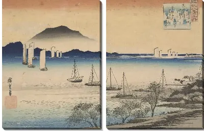 Картина Лодки возвращения на базу (1834) (Boats returning to Yabase, from the series Eight Views of Omi Province)