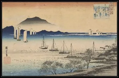 Картина Лодки возвращения на базу (1834) (Boats returning to Yabase, from the series Eight Views of Omi Province)