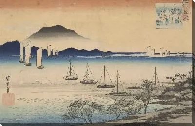 Картина Лодки возвращения на базу (1834) (Boats returning to Yabase, from the series Eight Views of Omi Province)