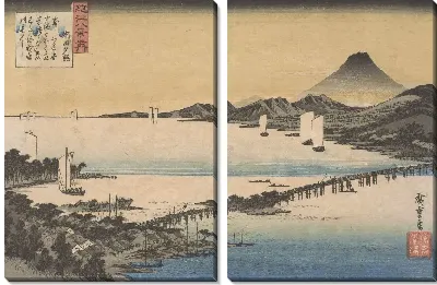 Картина Вечерний свет (1834) (Evening Glow at Seta, from the series Eight Views of Omi Province)