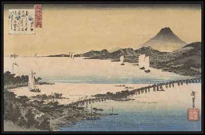 Картина Вечерний свет (1834) (Evening Glow at Seta, from the series Eight Views of Omi Province)