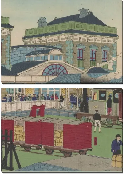 Картина Железнодорожная станция Шимбаши (1873) (Shimbashi Railway Station)