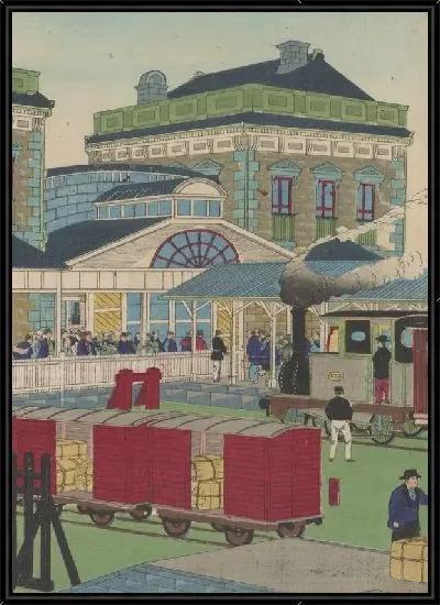 Картина Железнодорожная станция Шимбаши (1873) (Shimbashi Railway Station)