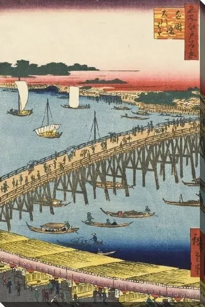 Картина Мост Рёгоку и большой берег реки (1856) (Ryōgoku Bridge and the Great Riverbank)