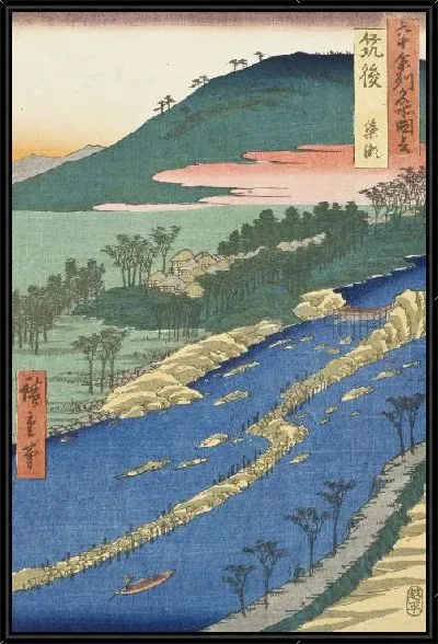 Картина Тикуго (1855) (Chikugo Province, Currents around the Weir)