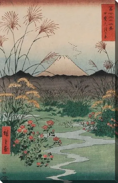 Картина Равнина (1858) (ōtsuki Plain in Kai Province (Kai ōtsuki no hara), from the series Thirty-six Views of Mount Fuji (Fuji sanjūrokkei))