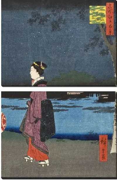 Картина Ночной вид (1857) (Night View of Matsuchiyama and the San'ya Canal)