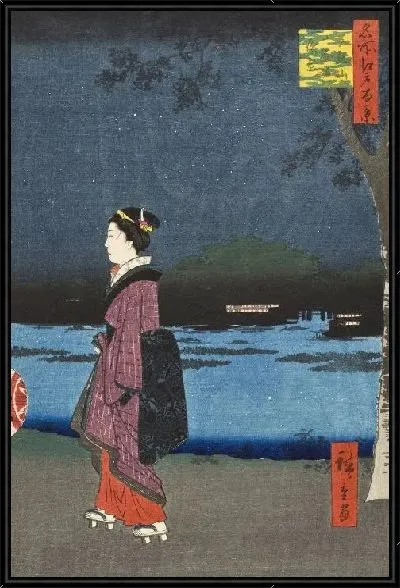 Картина Ночной вид (1857) (Night View of Matsuchiyama and the San'ya Canal)