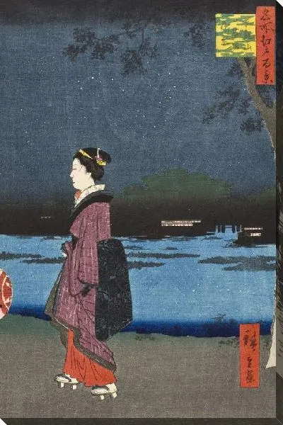 Картина Ночной вид (1857) (Night View of Matsuchiyama and the San'ya Canal)