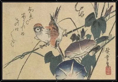 Картина Воробьи и ипомеи (1830) (Sparrows and Morning Glories)