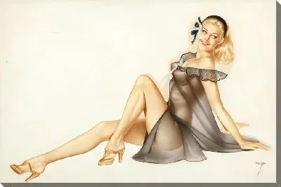 Картина маслом Девушка в черном прозрачном белье