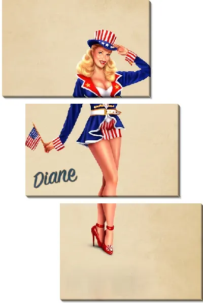 Модульная картина Девушка в костюме под американский флаг