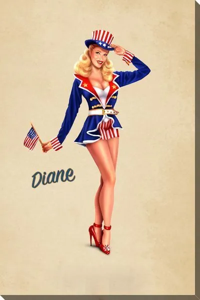 Картина маслом Девушка в костюме под американский флаг