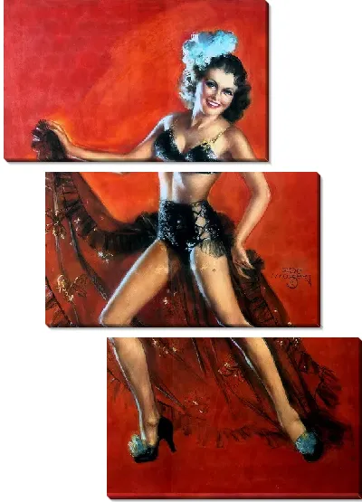 Модульная картина Танцующая девушка на красном фоне
