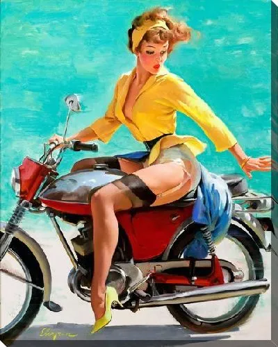 Картина маслом Девушка на мотоцикле