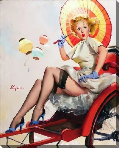 Картина маслом Девушка с зонтиком в коляске