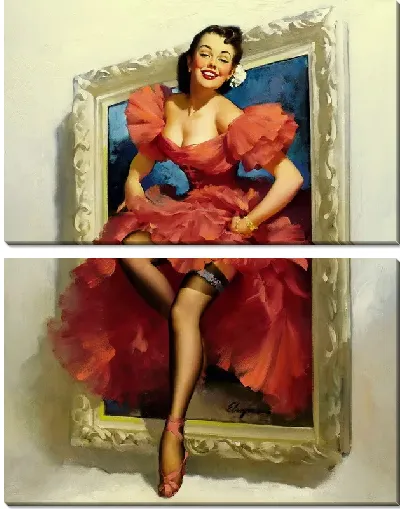 Модульная картина Девушка выходит из картины