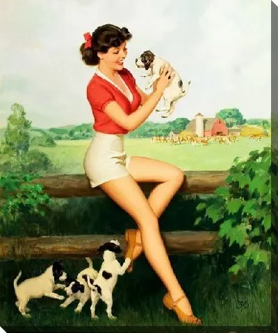 Картина маслом Девушка с щенками