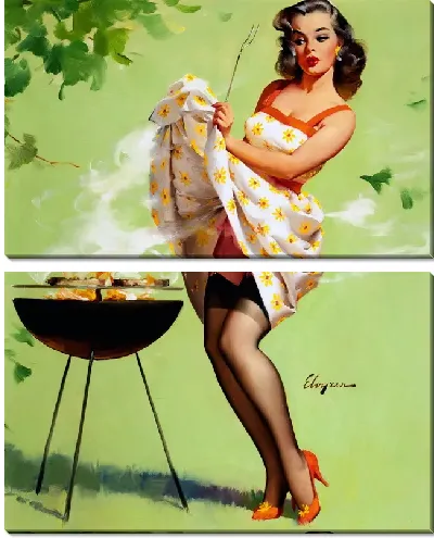 Модульная картина Девушка у гриля