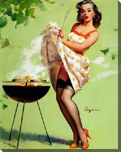 Картина маслом Девушка у гриля