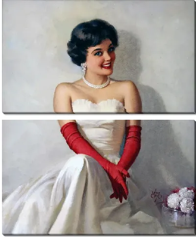 Модульная картина Девушка в белом платье и красных перчатках