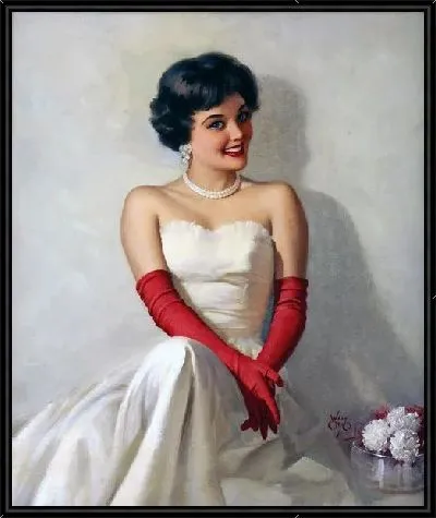 Картина Девушка в белом платье и красных перчатках