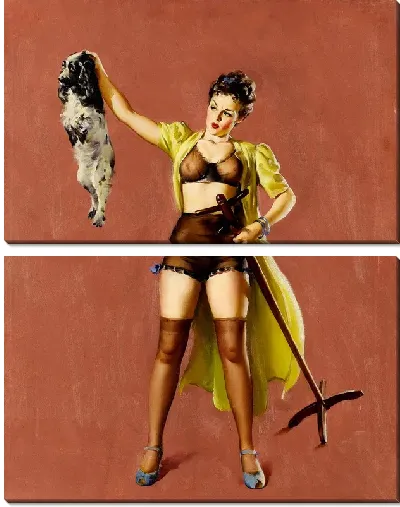 Модульная картина Девушка  с собакой