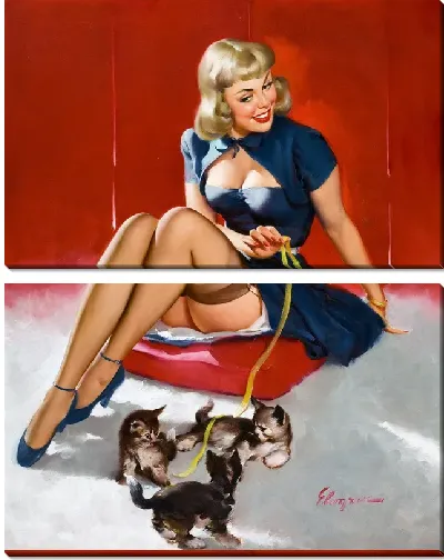 Модульная картина Девушка играет с котятами