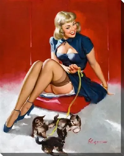 Картина маслом Девушка играет с котятами