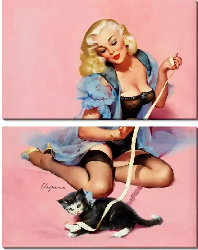 Модульная картина Девушка играет с котёнком