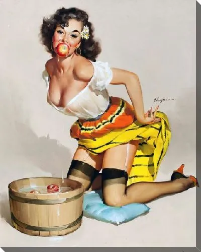 Картина маслом Девушка на коленях с яблоком во рту