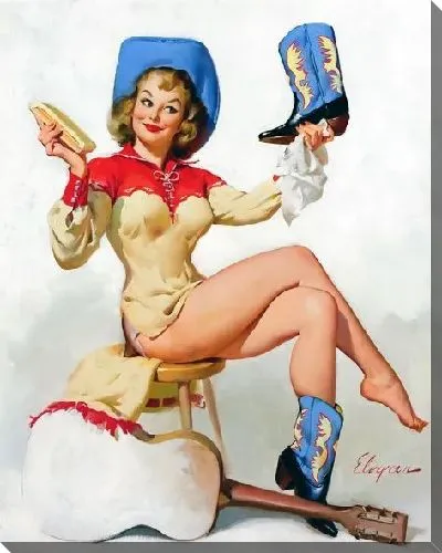 Картина маслом Девушка чистит сапог