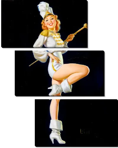 Модульная картина Девушка в военной форме на черном фоне